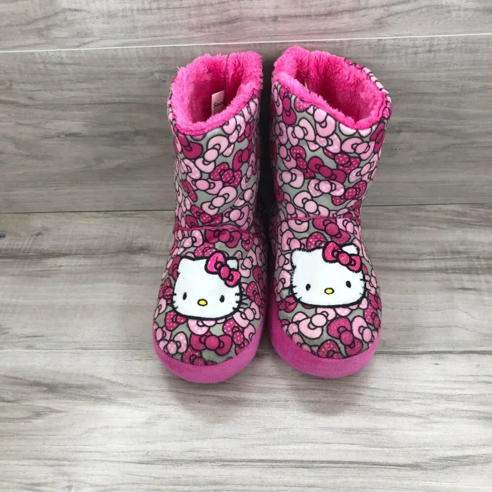 Hello Kitty Sanrio Boot Slippers Kids 2/3 Pink Fabric